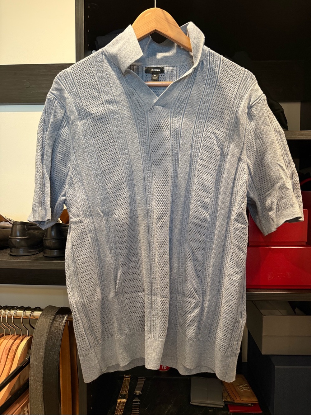Reiss Men’s Light Blue Knit Polo Sweater